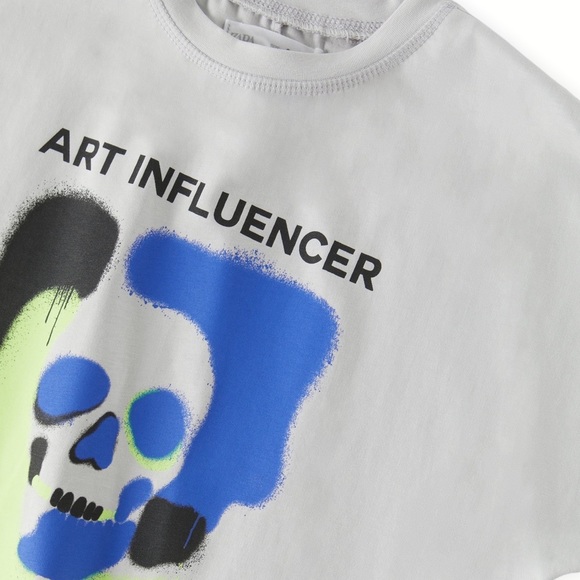 ZARA Kids | Light Mauve | Neon Skull T-Shirt - Picture 3 of 4